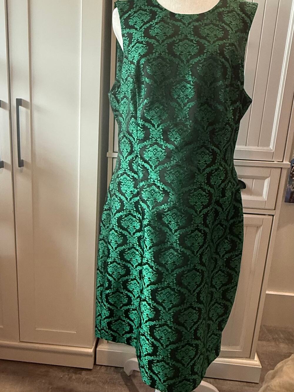L'Wren Scott Banana Republic emerald green jaquard shift dress 16 EUC